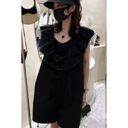 VIISUONISONGYA歐洲女裝站25新款歐貨潮無(wú)袖荷葉邊休閑寬松連體短褲子女夏季薄款 L735 黑色 S