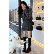 恒源祥大碼高級感灰色加厚毛呢半身裙女秋冬裝胖mm高腰顯瘦a字百褶短裙 品牌灰色（版）（獨特絕美/休閑/中長(cháng)款/日系/通勤 3XL （建議155-170斤）