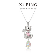 XUPING旭平首飾仿水晶時(shí)尚氣質(zhì)優(yōu)雅甜美貓咪靈動(dòng)水滴項鏈送圣誕新年禮物 項鏈 40+5cm