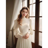 歐洲站法式高端超好看優(yōu)雅修身白色秋冬女性高領(lǐng)內裝 白色連衣裙 S S