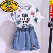 G.duck女童夏裝套裝短袖短褲2025新款兒童裝寶寶洋氣10歲女孩夏季中大童 白色上衣+牛仔褲 140 偏小一碼40-50斤