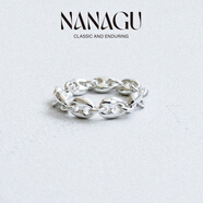 NANAGU歐美風(fēng)幾何復古鏤空食指環(huán)潮S925銀鏈條簡(jiǎn)約個(gè)性疊戴戒指女款 銀色 7