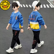 G.duck男童冬裝金絲絨加厚三件套新款兒童加絨衛衣套裝男孩中大童棉服韓 男童維尼拼接套裝【藍色】 140 適合身高135CM左右