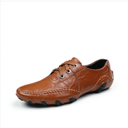 溫以嘉真皮高爾夫球鞋輕便男鞋golf透氣防水防側滑鞋頭層牛皮休閑運動(dòng)鞋 深棕色系帶 標準皮鞋尺碼 38