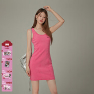 CHUU無(wú)袖連衣裙女2025秋季新品修身顯瘦背心裙辣妹個(gè)性磨破短裙 玫粉色 均碼