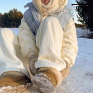 冬季東北零下40度防寒羽絨棉褲女外穿加絨加厚保暖糯米防水防風(fēng)褲 淺杏色 加絨 M _90-115斤