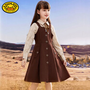 哈羅小黃鴨HAL.DUCK女童連衣裙新款春秋季背帶裙襯衫裙子兩件套兒童套裙女孩時(shí)尚套裝 襯衫+背帶裙【兩件套】 120 建議身高110-120cm  5-6歲