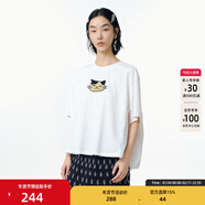 幻走（MOVEUP）2025夏季新款.FUN系列短袖圓領(lǐng)貓咪繡花短款T恤女 梔子白 L