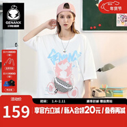 閃電潮牌（GENANX）純棉短袖上衣黑白格拉鏈胸包腰包設計情侶t恤 白色 M