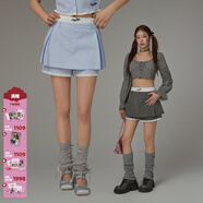 CHUU蕾絲拼接裙褲半身裙女2025夏季新品甜美減齡百搭洋氣短裙子 藍條紋 L