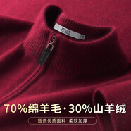 雪中飛（SNOWFLYING）厚款【30%山羊絨】秋冬半高領(lǐng)時(shí)尚拉鏈羊絨衫男純色保暖毛衣