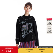 幻走（MOVEUP）2025冬季新款.FUN系列小立領(lǐng)趣味印花撞色線(xiàn)短款T恤女 黑色 M