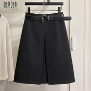 她池高腰捏褶西裝半身裙女2025冬裝新款純色氣質(zhì)顯瘦a字短裙