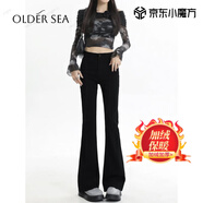 Rindu微喇叭黑色牛仔褲女秋季2025新款高腰顯瘦黑色喇叭褲女馬蹄褲子女 黑色 加絨 2XL 【建議130-140斤】