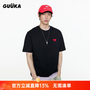 古由卡（GUUKA）黑色潮牌T恤印花寬松短袖男士夏季男裝百搭 黑色F6616 2XL