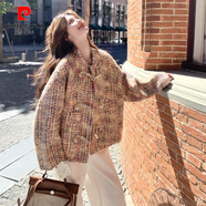 皮爾卡丹（pierre cardin）彩色牛角扣粗花呢短外套女秋天2025新款法式設計感小香風(fēng)針織上衣 圖片色 M