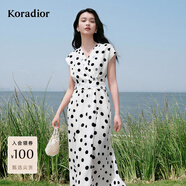 珂萊蒂爾2025年夏季新款法式優(yōu)雅V領(lǐng)波點(diǎn)無(wú)袖連衣裙女 淡橙黃 S