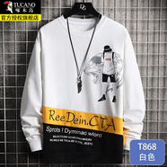 啄木鳥(niǎo)圓領(lǐng)衛衣男士秋冬季加絨款寬松百搭長(cháng)袖t恤打底衫青少年套頭上衣 10125/T868白色 XL