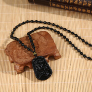 黑色玻璃高級十二生肖吊墜仿黑曜石男士時(shí)尚項鏈禮品飾品優(yōu)惠項鏈 子鼠+六字鏈