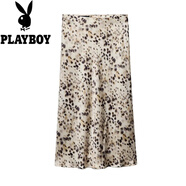 花花公子女裝2025年秋歐美A字高腰中長(cháng)裙絲緞面質(zhì)感迷笛半身裙 圖色 L