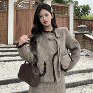 ANBIEM大碼冬裝新款時(shí)尚百搭瑪格麗特公主套裝小香風(fēng)短外套半身裙兩件套 夾棉外套 L  建議100-120斤