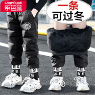樂(lè )芭鼠童裝男童褲子加絨加厚棉褲兒童長(cháng)褲冬裝新款中大童北方過(guò)冬夾棉保暖褲外穿男孩休閑褲3-12歲 黑色（95印花） 130碼建議5-6歲 ( 120-130cm )
