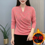 HEILIANHUA秋冬季保暖加絨加厚交叉領(lǐng)燙鉆蝴蝶洋氣時(shí)髦長(cháng)袖打底衫藍魅藍魅 西瓜紅【加絨】【高品質(zhì)25-63】 XL