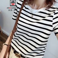 AEMAPE2025新款時(shí)尚簡(jiǎn)約軟糯黑白橫條紋短袖t恤女夏寬松顯瘦上衣女內搭 白色 M -95-105斤