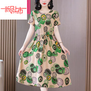啄木鳥(niǎo)（TUCANO）棉綢連衣裙女夏季新款收腰顯瘦大尺碼中年媽m媽過(guò)膝氣質(zhì)碎花外穿 1821-18號色# XL (建議體重90-110斤)