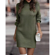 2025秋冬新款歐美高領(lǐng)毛衣女長(cháng)袖針織衫連衣裙女裝 軍綠色 XL
