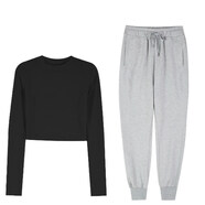 第喜武早春季休閑時(shí)尚套裝女2026年氣質(zhì)女神范網(wǎng)紅辣妹兩件套小個(gè)子 黑色T恤+灰色褲子【整套搭配女裝春裝/防曬套裝/夏 S (收藏店鋪優(yōu)先發(fā))