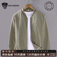 NASAOVER高端男士純棉外套春秋季新款棒球領(lǐng)夾克男純色簡(jiǎn)約休閑男裝上衣服 灰綠色 M 【105-125斤】
