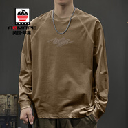 AEMAPE2025秋季新款印花長(cháng)袖t恤男寬松內搭打底衫圓領(lǐng)插肩袖體恤春秋款 長(cháng)袖卡其T恤 4XL 推薦體重200-220斤