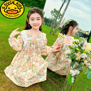 G.duck女童碎花連衣裙秋季2025新款女孩寶寶秋款兒童裝秋裝公主裙 長(cháng)袖美膩花朵 90 (建議80-90cm 1-2周歲左右)