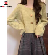 AEMAPE別致獨特方領(lǐng)寬松短款毛衣開(kāi)衫外套女2026秋冬新款小個(gè)子針織上衣 淺黃色 2XL 建議120-135斤