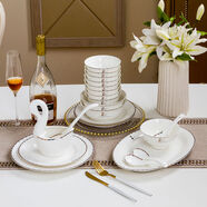 碗碟套裝家用歐式骨瓷碗筷套碗盤(pán)碟陶瓷喬遷送禮景德鎮餐具組合 單品需要聯(lián)系在線(xiàn)客服 60件