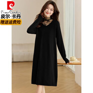 皮爾卡丹（pierre cardin）高端品牌羊毛打底連衣裙女過(guò)膝毛衣裙秋冬新款配大衣氣質(zhì)感長(cháng)裙子 黑色 L