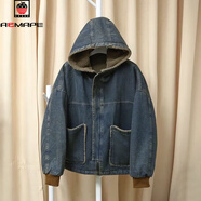 AEMAPE牛仔棉服女2025秋冬季復古加絨做舊連帽外套時(shí)尚休閑百搭加厚上衣 牛仔棉服外套 L 建議體重120-140斤