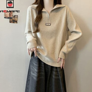 AEMAPE寬松顯瘦秋冬半高領(lǐng)洋氣拉鏈套頭針織衫女2025新款時(shí)尚打底衫毛衣 杏色 L (建議105-120斤)