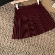 145秋冬女性羊毛短裙150高腰褶皺修身a字裙XS 酒紅色半身裙 XXS