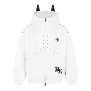 Feellonely潮牌高街鉚釘拼接連帽開(kāi)衫衛衣秋季款情侶設計感外套 白色 L L