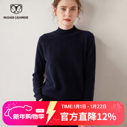 牧什 山羊絨衫女半高領(lǐng)毛衣女平面純色女式針織衫基礎款秋冬MS01R 黑色 L