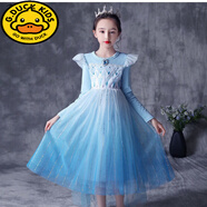 G.duck冰雪奇緣艾莎公主裙女王加絨女童連衣裙純·棉冬裝加厚禮服紗裙 秋裝藍裙 120 建議身高110