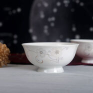 正宗景德鎮中式骨瓷花卉單碗花語(yǔ)雪蓮高腳飯碗陶瓷盤(pán)碗蝶餐具 雪蓮：4點(diǎn)5英寸高腳碗10個(gè) 1件