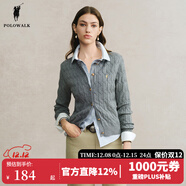 POLOWALK麻花針織開(kāi)衫女春秋季新款保羅女裝氣質(zhì)休閑絞花毛衣外套長(cháng)袖線(xiàn)衣 花灰色2 L (165)
