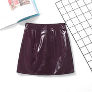 純色簡(jiǎn)約亮面銀色皮裙高腰半身裙包臀裙修身顯瘦拼接 酒紅色 XS XS