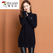 啄木鳥(niǎo)（TUCANO）中長(cháng)款針織打底衫秋冬2026新款女士配大衣毛衣裙子加厚內搭毛線(xiàn)衣 黑色 2XL 125-135