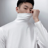 彩羊（Fazeya）230g秋冬男高領(lǐng)純棉長(cháng)袖t恤白色內搭堆領(lǐng)男士大碼體恤打底衫上衣 白色 S