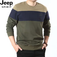 JEEP SPIRIT吉普2019秋冬新款圓領(lǐng)長(cháng)袖T恤男裝運動(dòng)休閑拼接時(shí)尚潮牌衛衣 卡其色 5008 M
