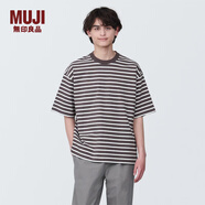 MUJI 男式 水洗 粗棉線(xiàn) 圓領(lǐng) 五分袖T恤 男士打底衫男款短袖 深棕色圖案 L(175/100A)